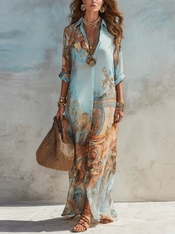 Cecilia Blue Print Kaftan Maxi Dress
