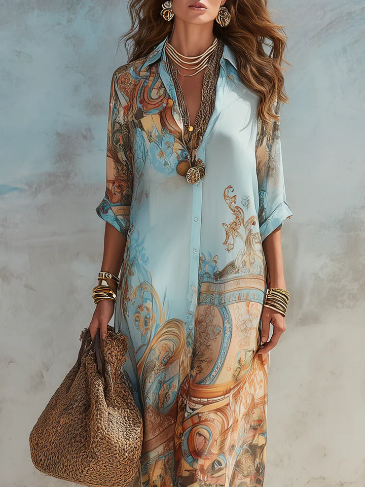 Cecilia Blue Print Kaftan Maxi Dress