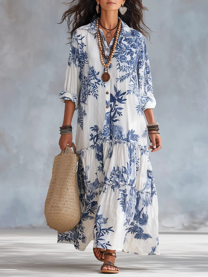 Chiara Blue Floral Shirt Dress