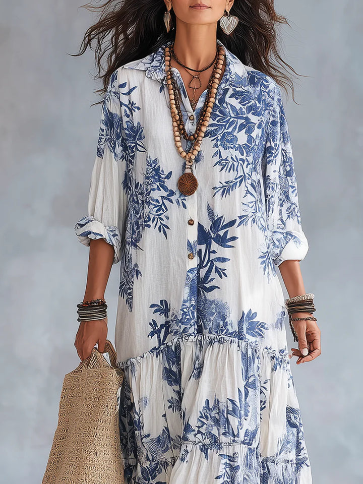 Chiara Blue Floral Shirt Dress
