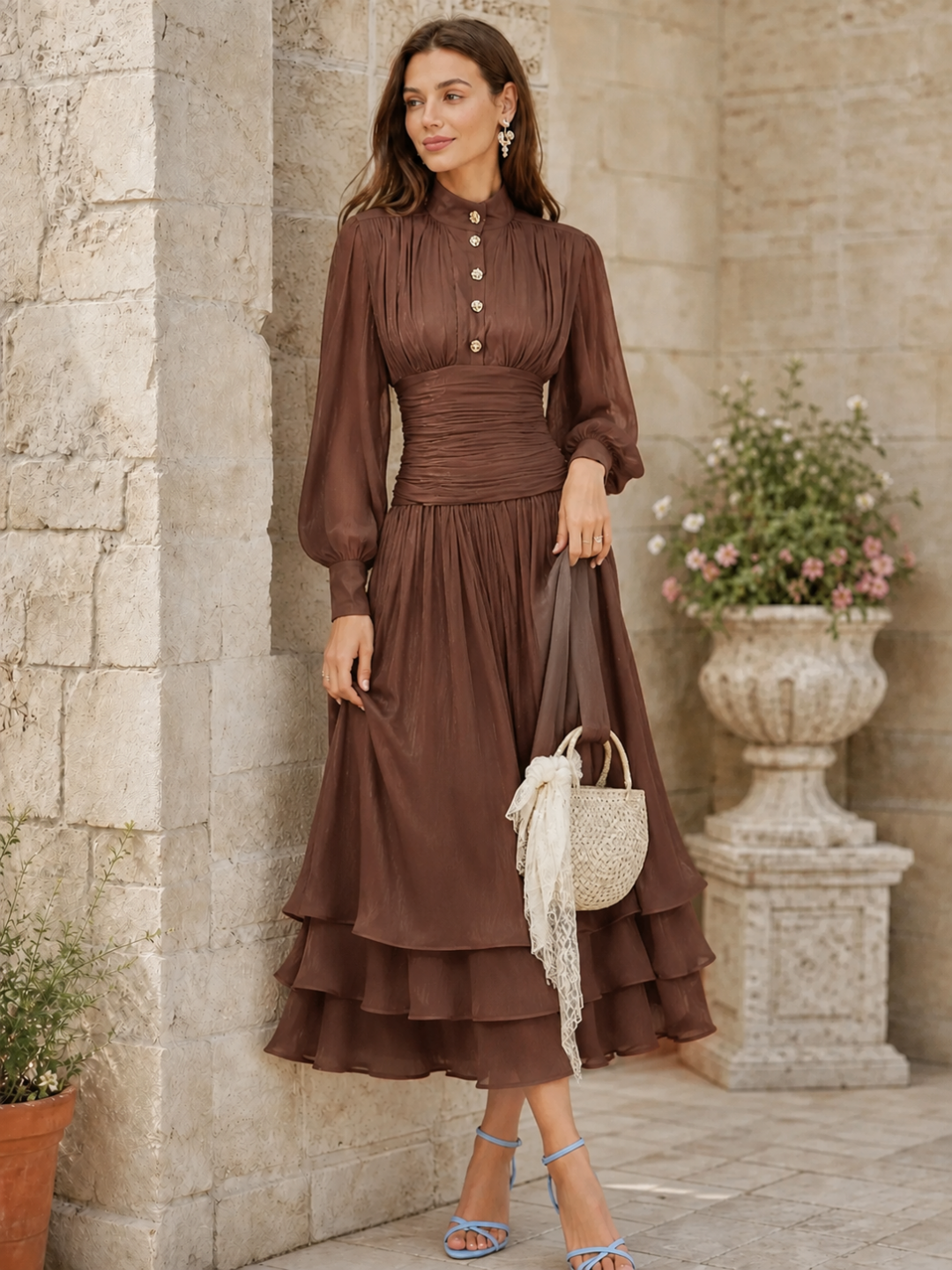 Terra Embroidered Tiered Maxi Dress - White