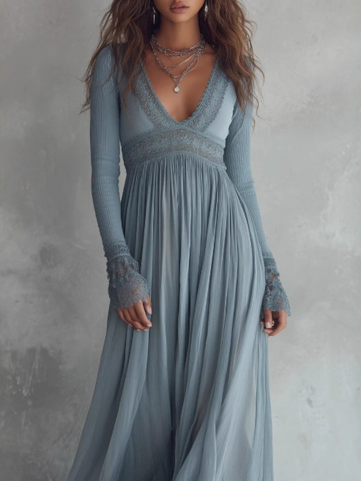Anika Dusty Blue Long-Sleeve Maxi Dress