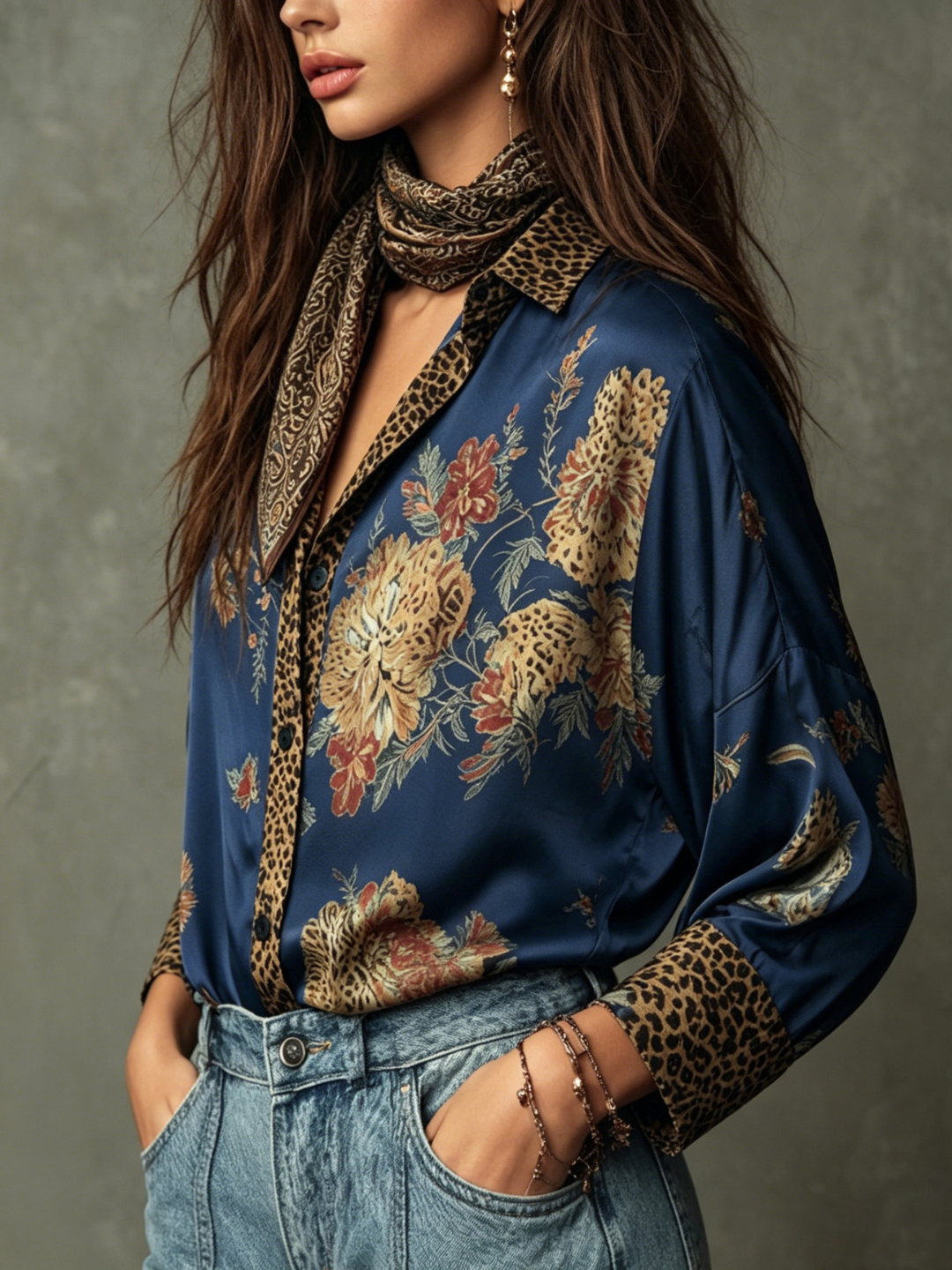 Adriana Sage Floral Satin Resort Blouse