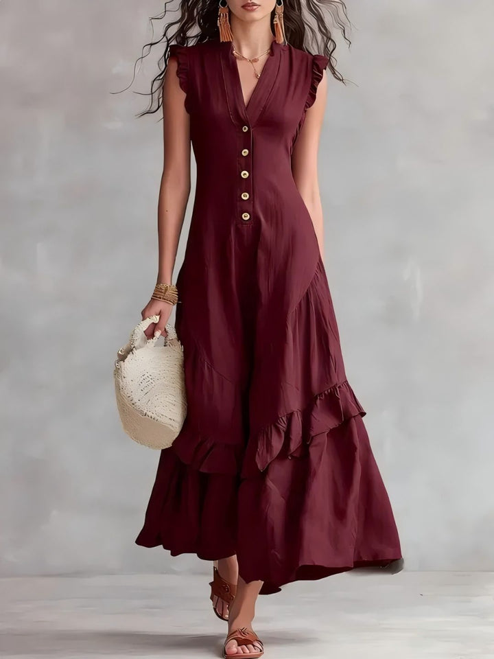 Mira White Button-Front Maxi Dress