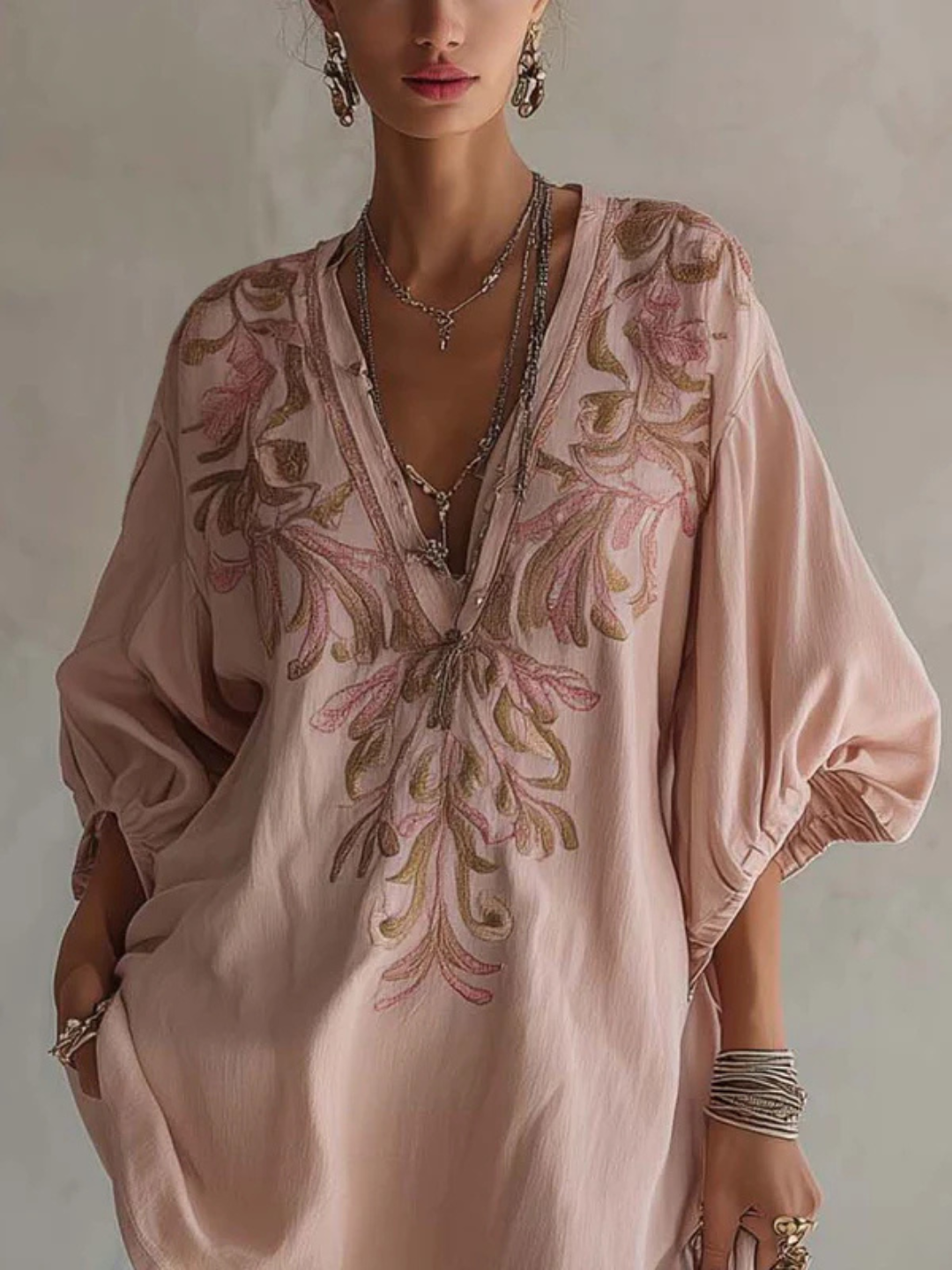 Zara Blush Pink Embroidered Tunic Dress
