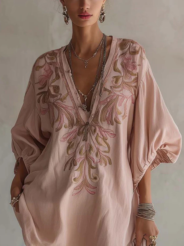 Zara Blush Pink Embroidered Tunic Dress