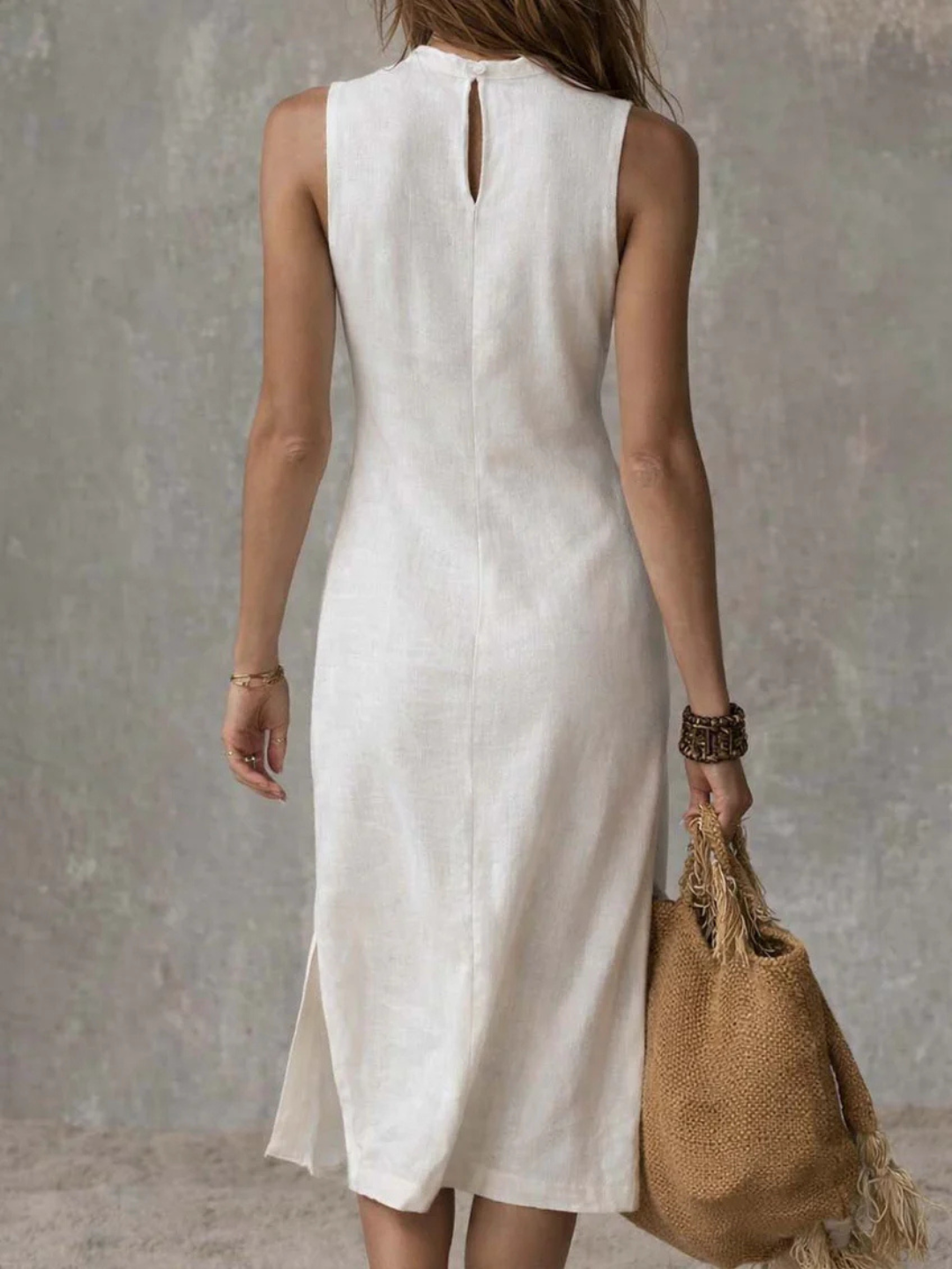 Mira White Sleeveless Midi Dress