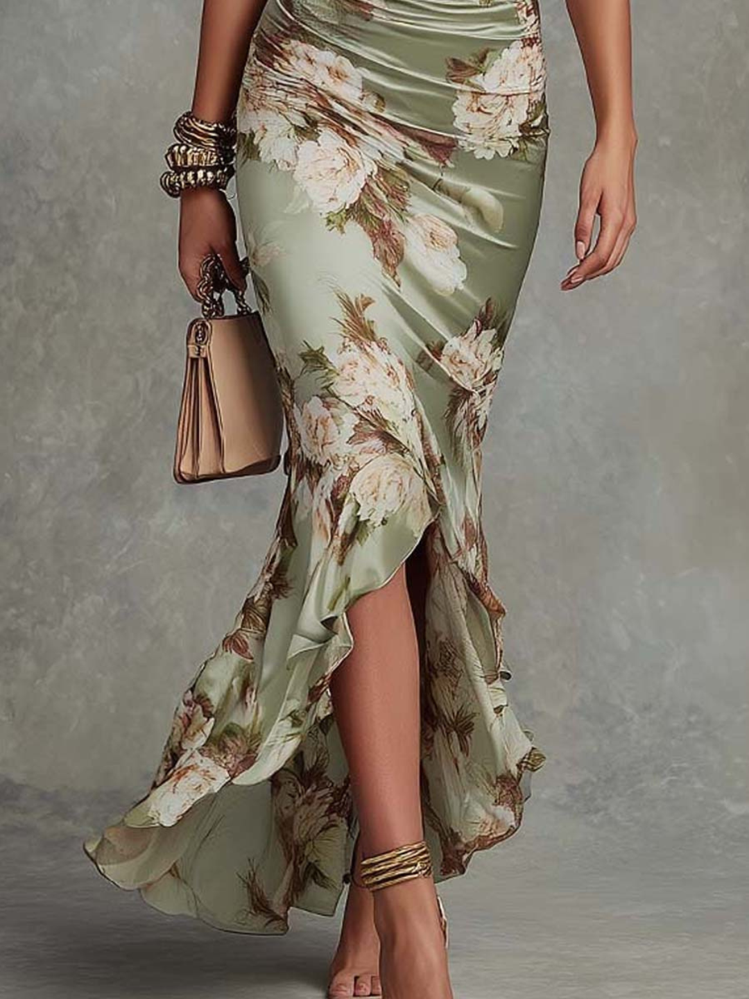 Talia Sage Floral Wrap Midi Dress