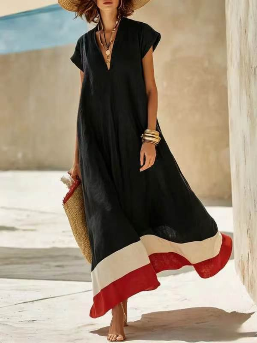 Noemi Burgundy Contrast Hem Kaftan Dress