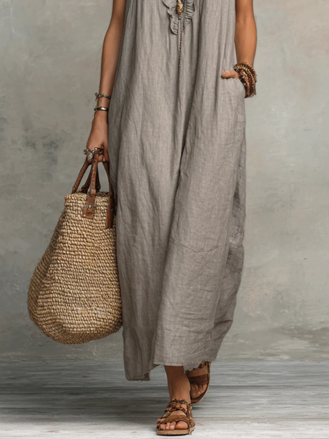 Isla Grey Sleeveless Midi Dress