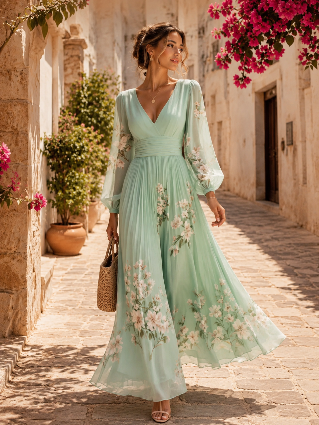 Mila Mint Floral Wrap Midi Dress