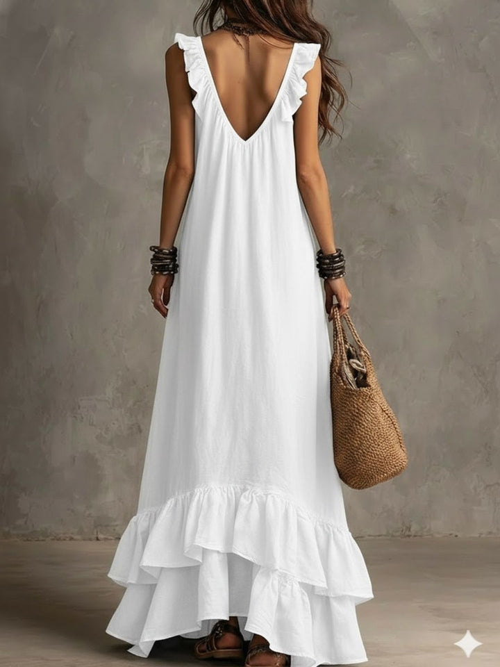 Alessia White Ruffle Maxi Dress