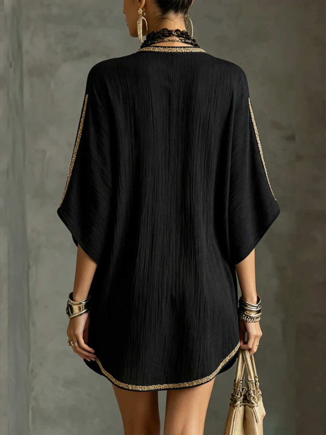 Estella Black Relaxed Tunic Cover-Up Dress