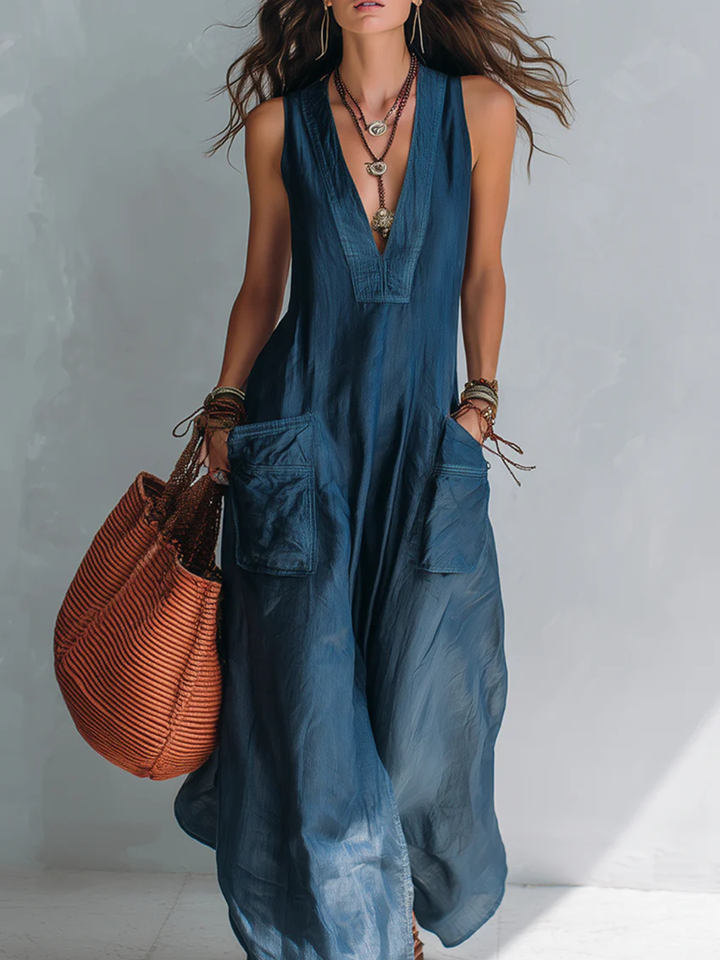 Carmen Bohemian style Wide leg Jumpsuit With Practical Pockets - Ivory