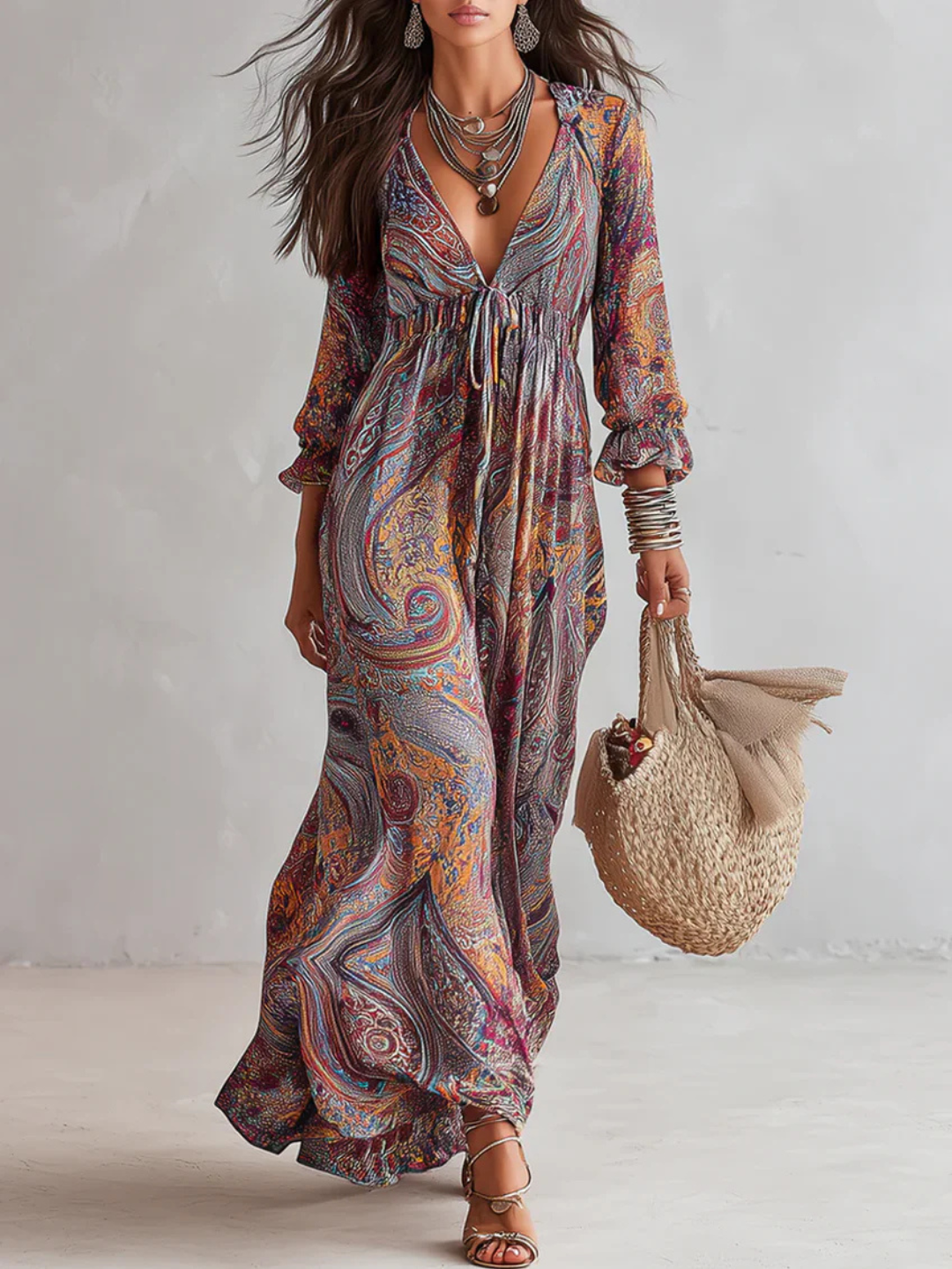 Capri Paisley Button-Front Maxi Dress