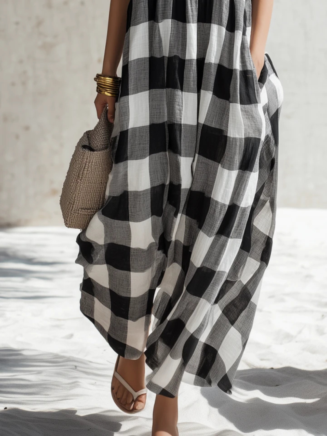 Helena Black White Check Oversized Kaftan Dress