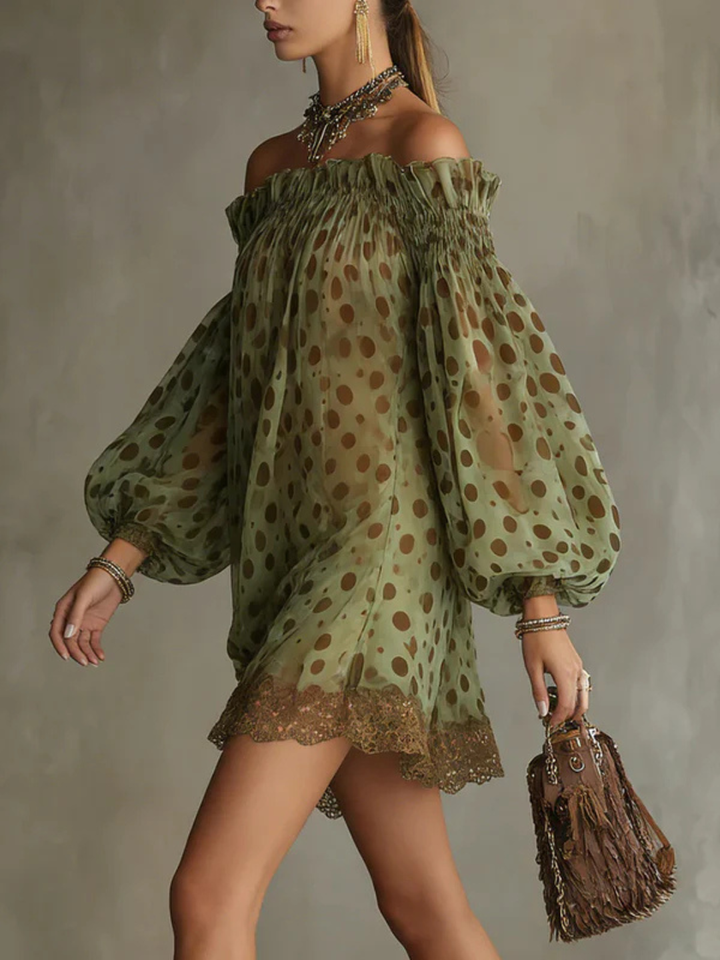 Maribel Olive Print Off-Shoulder Mini Dress