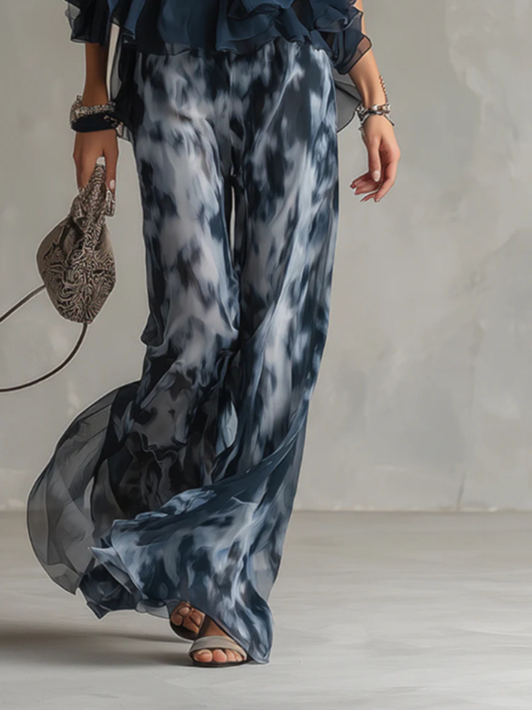 Mila Navy Halter Ruffle Pants Set