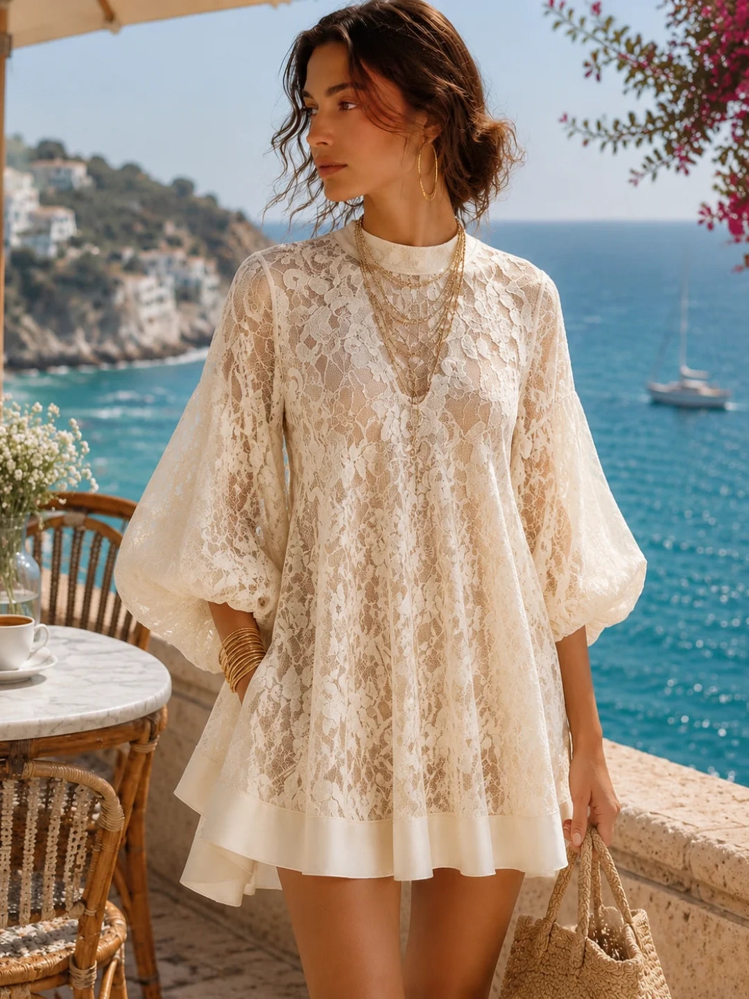 24-Hour-Shipping Bianca Chocolate Lace Poncho Cover-Up Dress