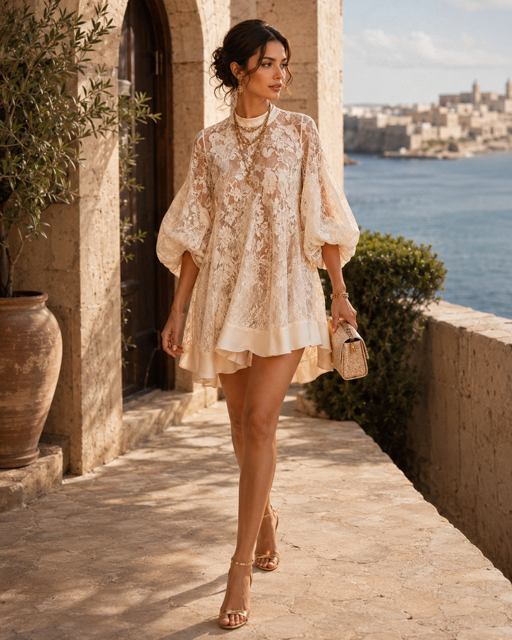 Bianca Ivory Lace Poncho Cover-Up Dress