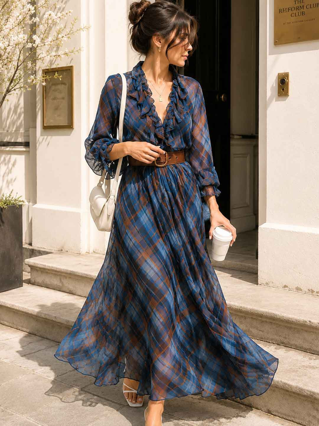 Paloma Blue Rust Print Belted Maxi Dress