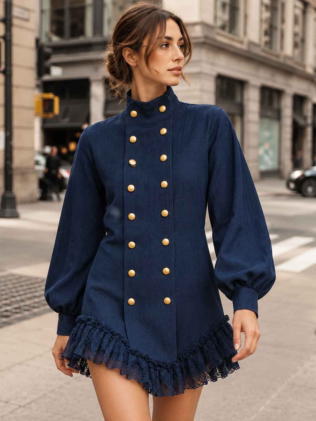 Elisabetta Military-Button Mini Dress