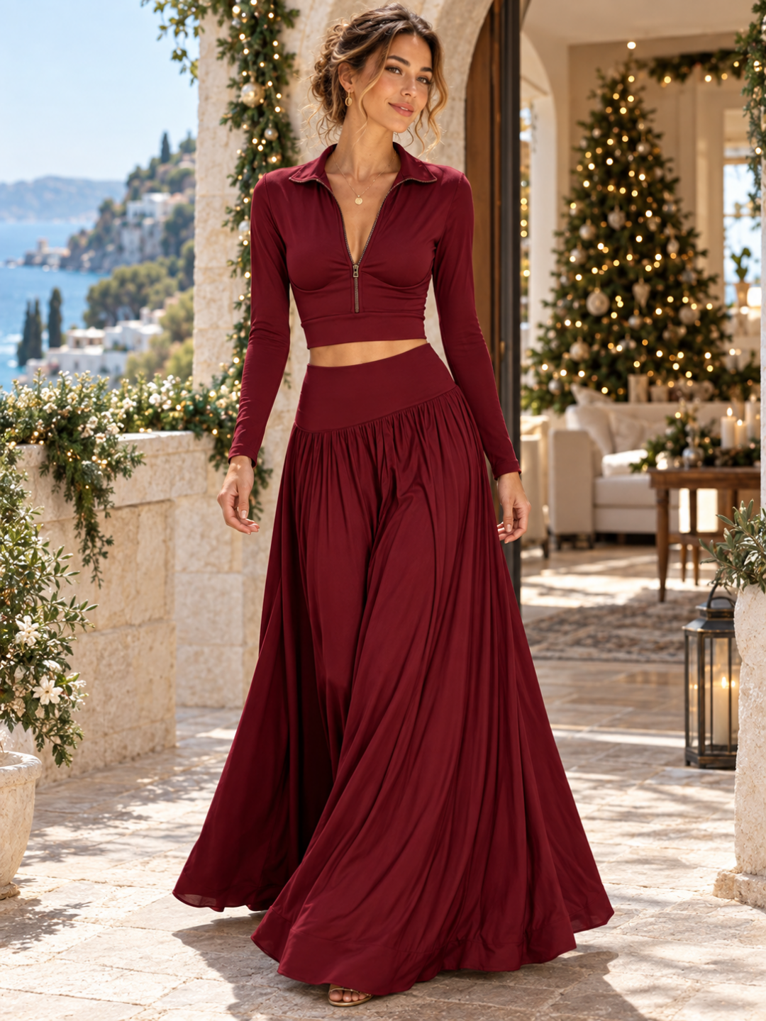Olivetta Cropped Top & Maxi Skirt Set
