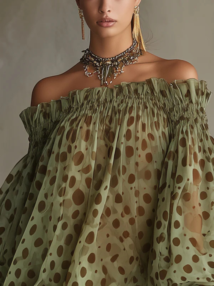 Maribel Olive Print Off-Shoulder Mini Dress