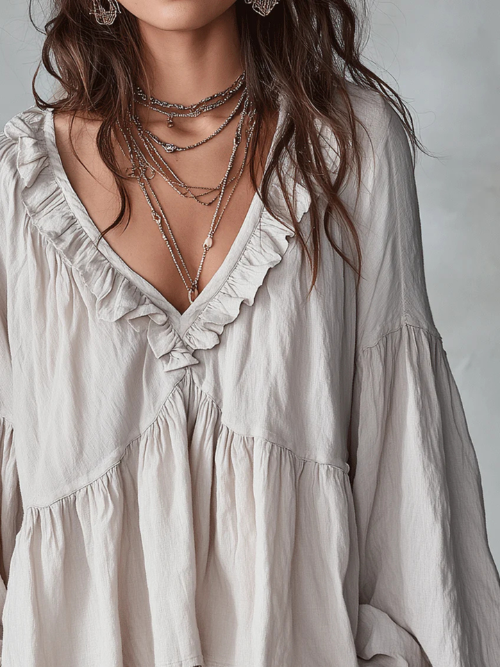Yara White Ruffle Resort Blouse