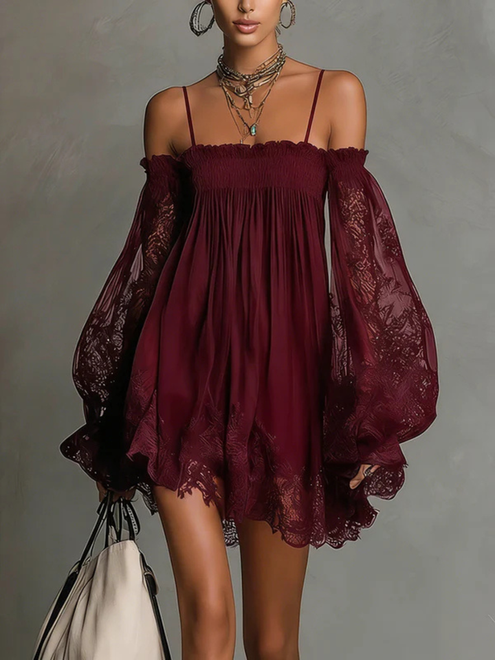 Sabina Navy Lace Off-Shoulder Mini Dress