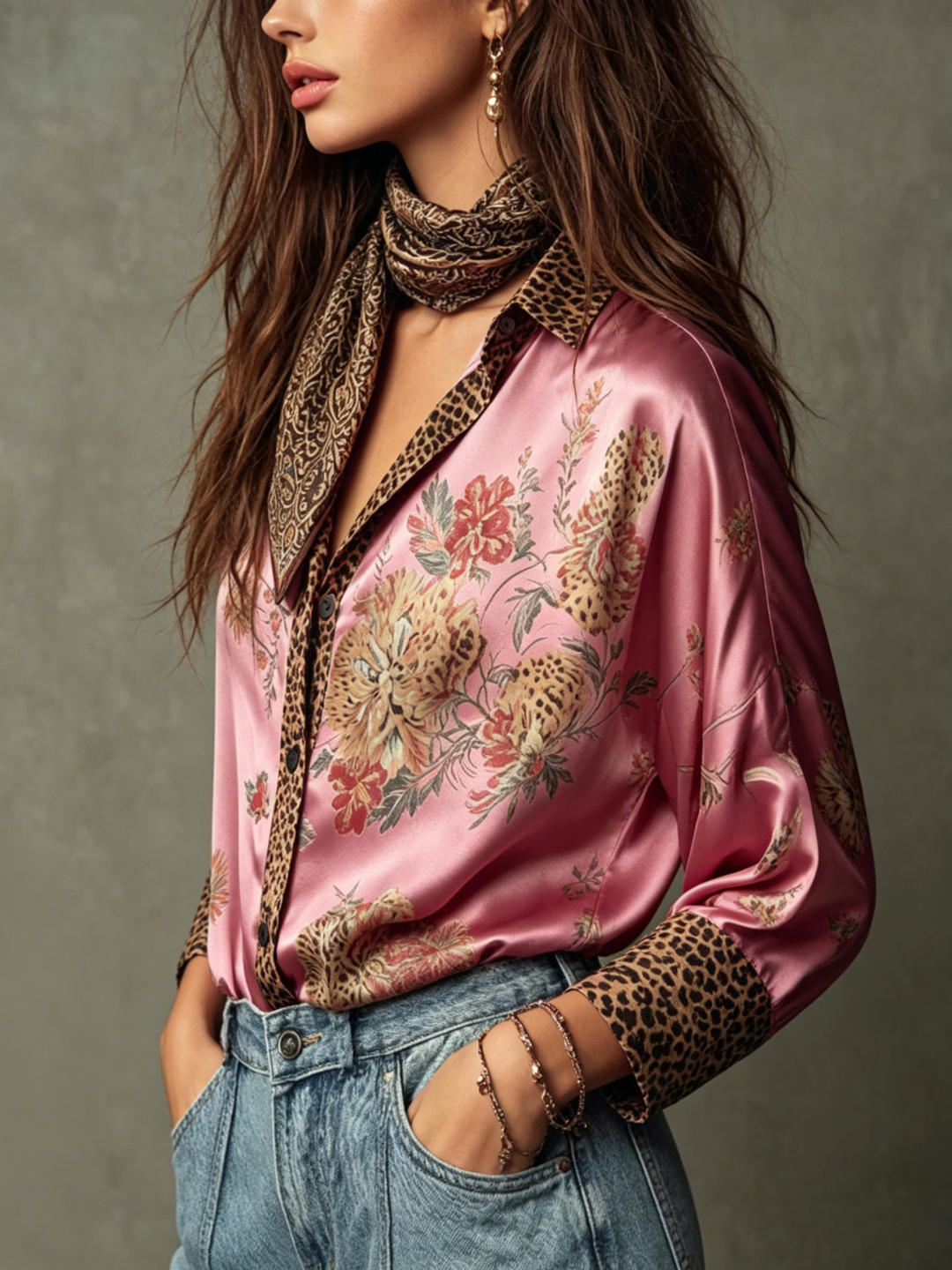 Adriana Sage Floral Satin Resort Blouse