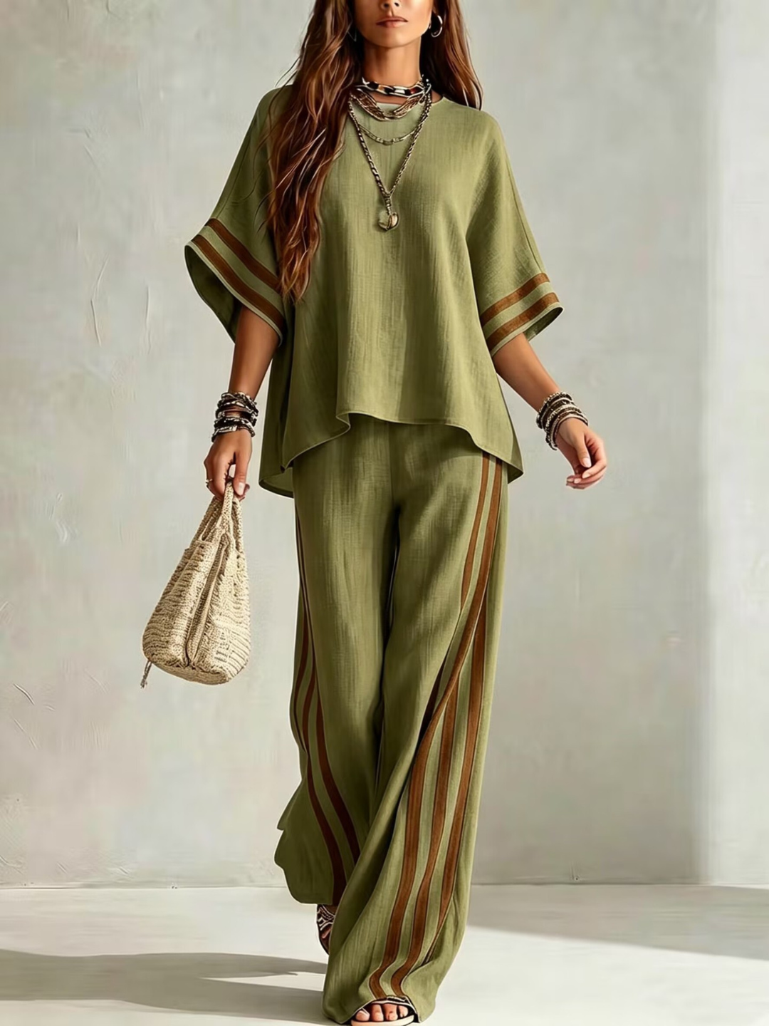 Sofia Sky Blue Stripe Relaxed Pants Set