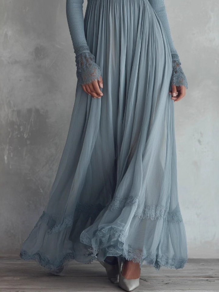 Anika Dusty Blue Long-Sleeve Maxi Dress