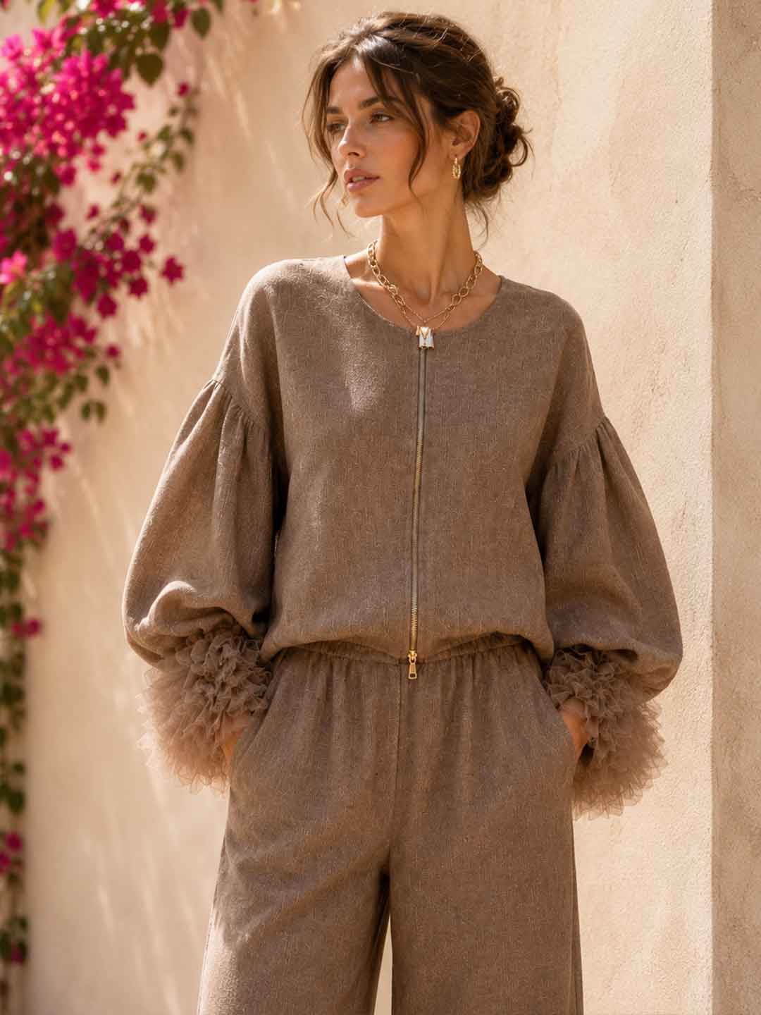 Rosalia Knit Top & Wide-Leg Trouser Set