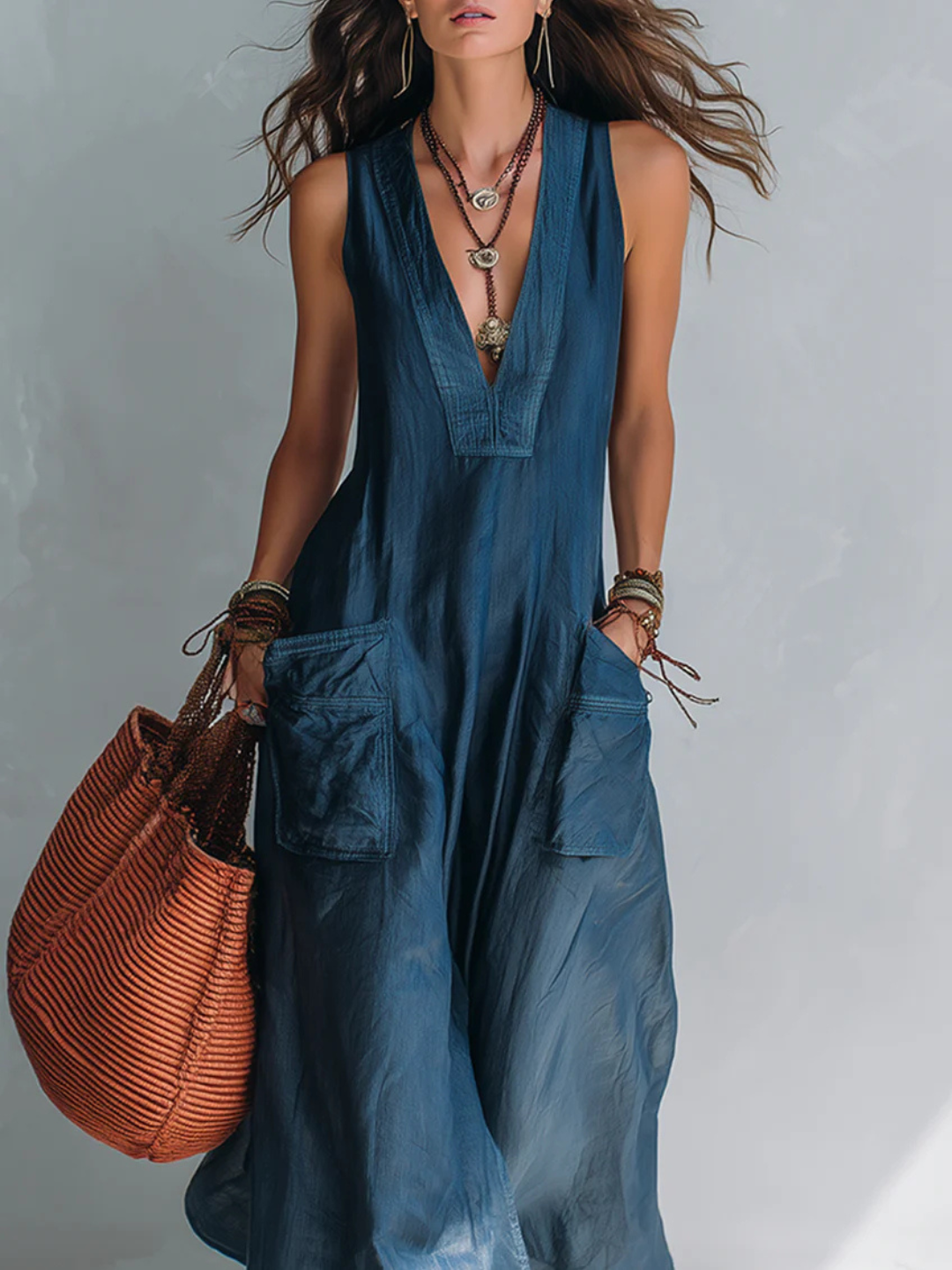 Carmen Bohemian style Wide leg Jumpsuit With Practical Pockets - Ivory