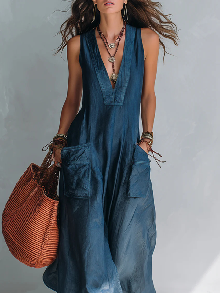Carmen Bohemian style Wide leg Jumpsuit With Practical Pockets - Ivory