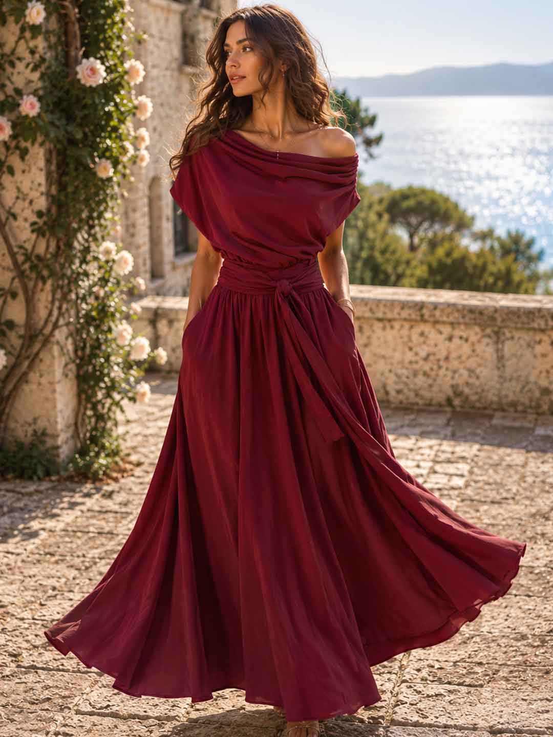 Celeste Mint Draped Belted Maxi Dress