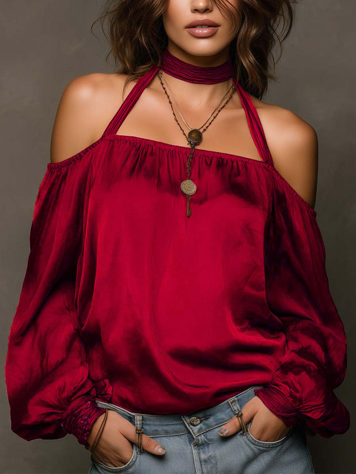 Chiara Rust Brown Off-Shoulder Resort Blouse