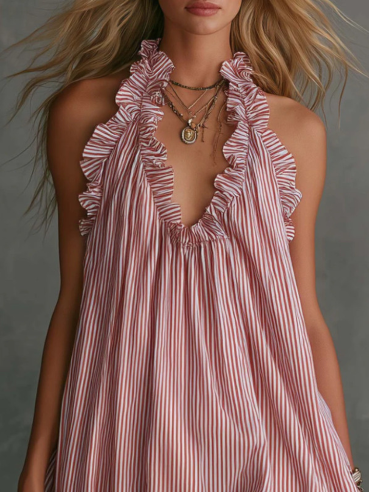 Estella Pink Stripe Pleated Halter Mini Dress