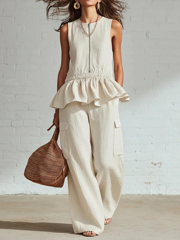 Thea Burgundy Peplum Pants Set