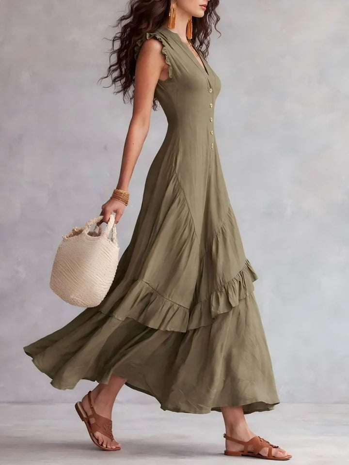 Mira White Button-Front Maxi Dress