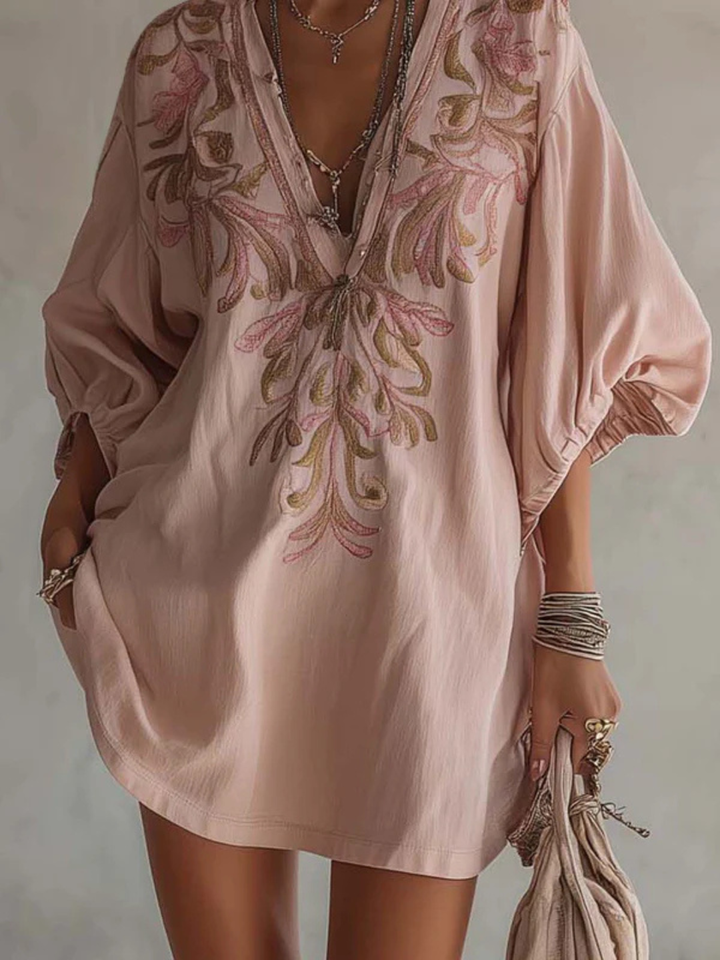 Zara Blush Pink Embroidered Tunic Dress