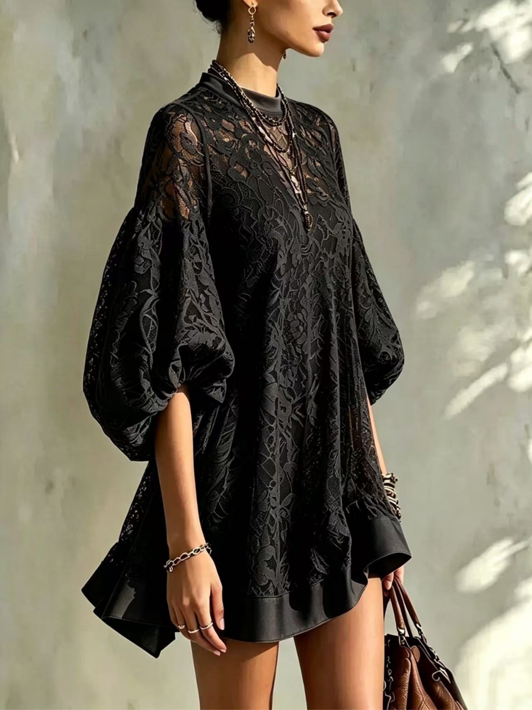 24-Hour-Shipping Bianca Chocolate Lace Poncho Cover-Up Dress