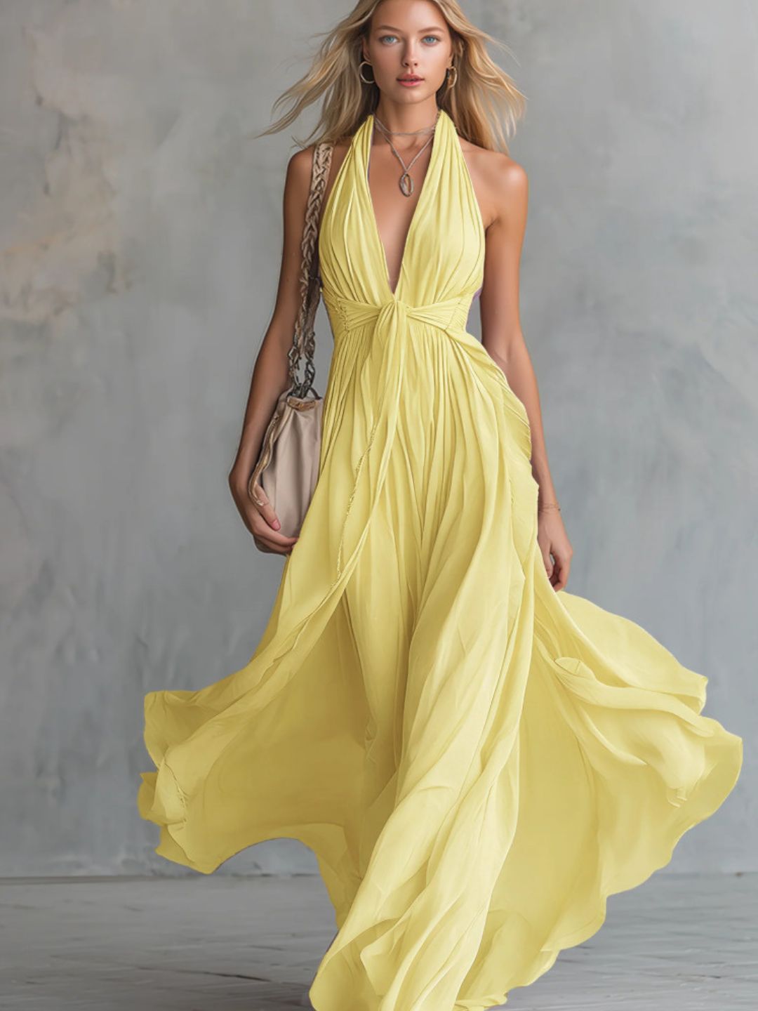 Nerina White Halter Maxi Dress