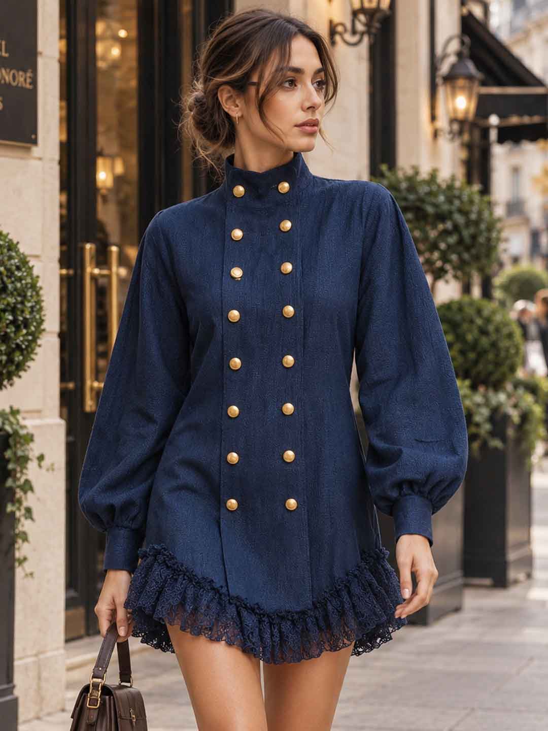 Elisabetta Military-Button Mini Dress