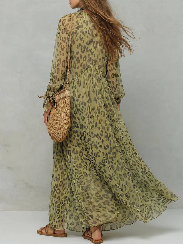 Marella Green Leopard V-Neck Maxi Dress
