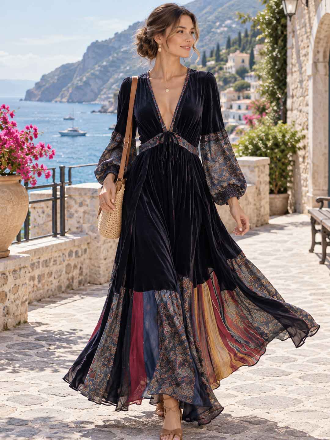 Mirella Patchwork Printed Maxi Dress