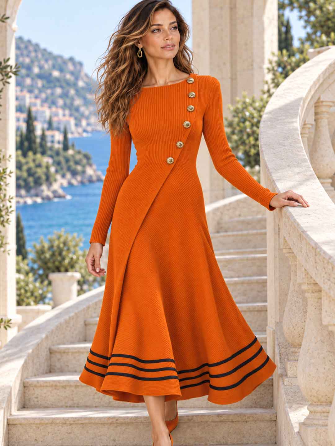 Aurelia Button-Detail Flared Maxi Dress