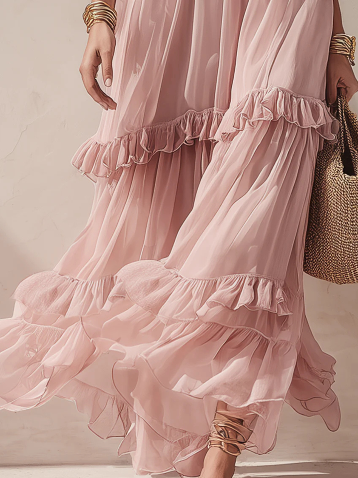 Bianca Blush Pink Ruffle Maxi Dress