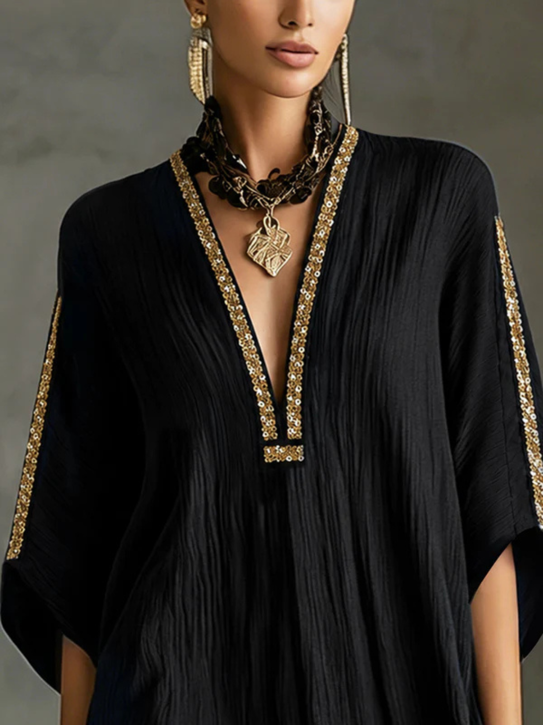 Estella Black Relaxed Tunic Cover-Up Dress